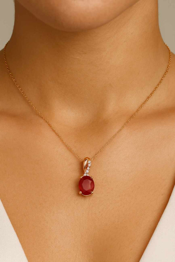 18K solid yellow gold Oval cut Ruby pendant Necklace for women anniversary gifts moissanite Jewelry red gemstone Personalized pendant