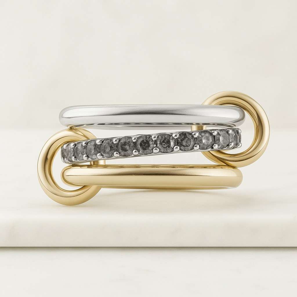 14k Gold Filled Multi Ring Set Two Tone Multi Band Rings with Jump Ring Connector Minimalist Gold Rings for Women Connected Ring Set