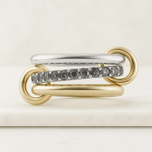 14k Gold Filled Multi Ring Set Two Tone Multi Band Rings with Jump Ring Connector Minimalist Gold Rings for Women Connected Ring Set