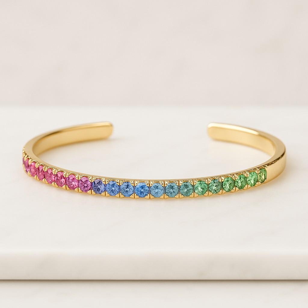 18k Gold Filled Rainbow Tennis Bracelet Multicolor CZ Stones Dainty Colorful Jewelry Gift for Her