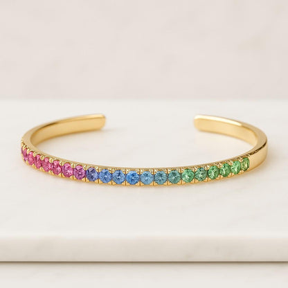 18k Gold Filled Rainbow Tennis Bracelet Multicolor CZ Stones Dainty Colorful Jewelry Gift for Her