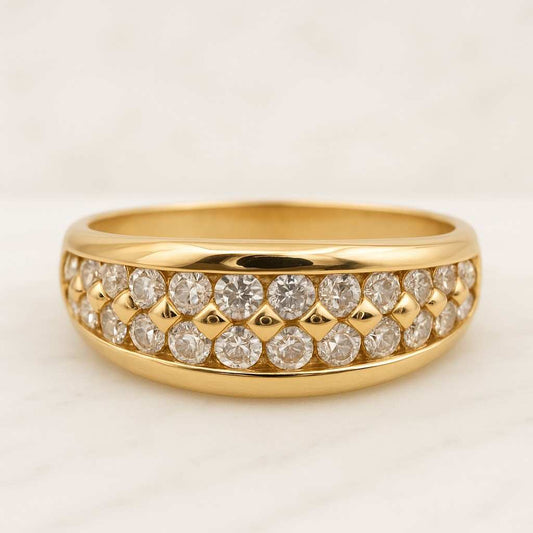 18k Gold Minimalist Pave Dome Ring Round Diamond Wedding Band Moissanite Wedding Bands For