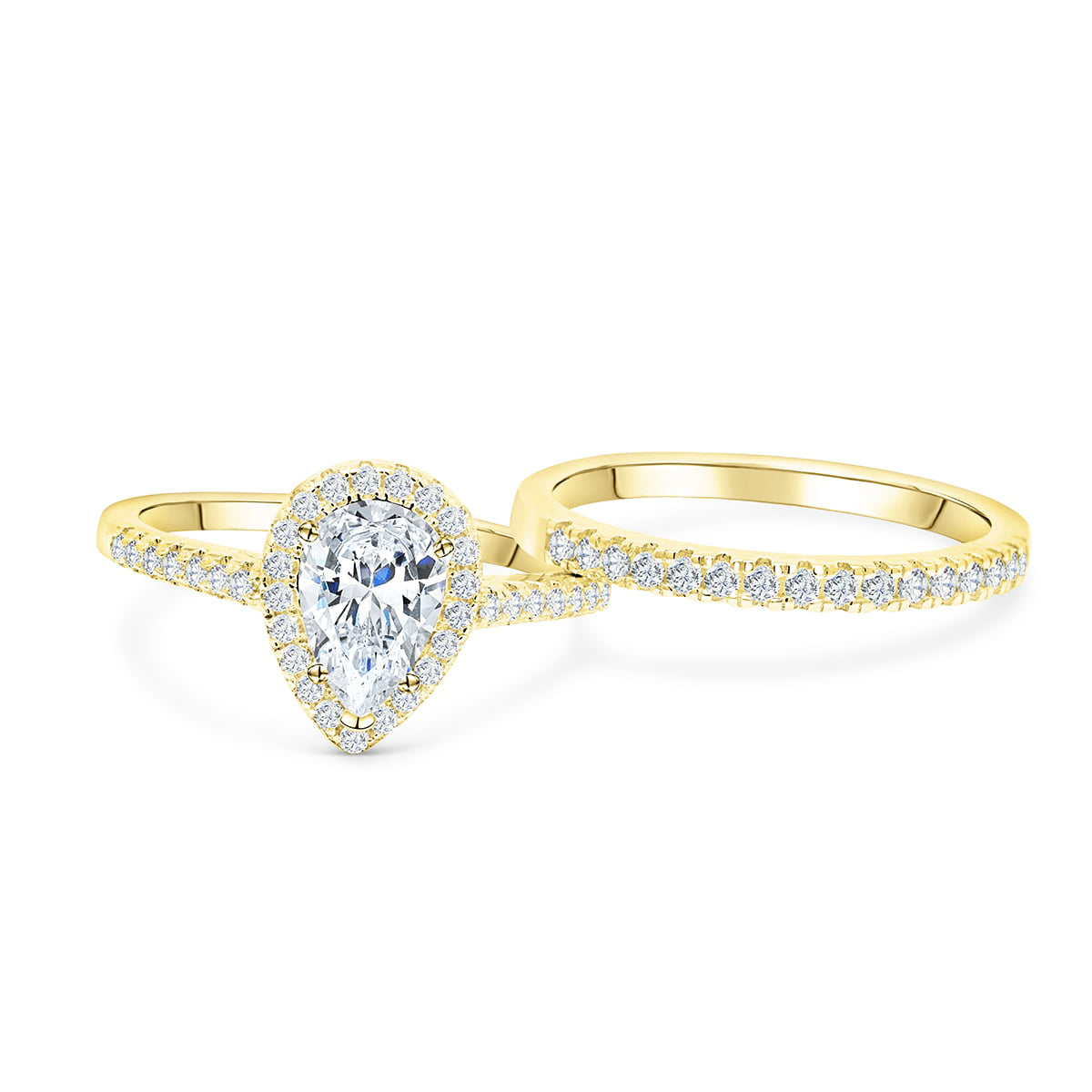 18k Gold Pear Cut Diamond Bridal Set Wedding Ring