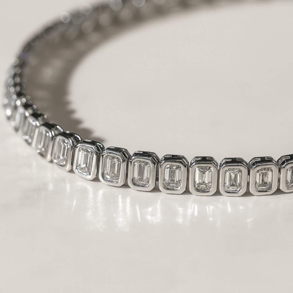 18k Gold Plated Emerald Cut Moissanite Tennis Bracelet Wedding Jewelry Gift For