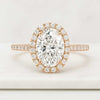 Oval Cut Hidden Halo Ring With Side Pave Band, Anniversary Gift for Her