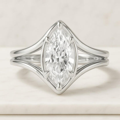 Marquise Stackable Ring for Engagement Ring Real Lab Grown Diamond Marquise Round Half Eternity Diamond Ring