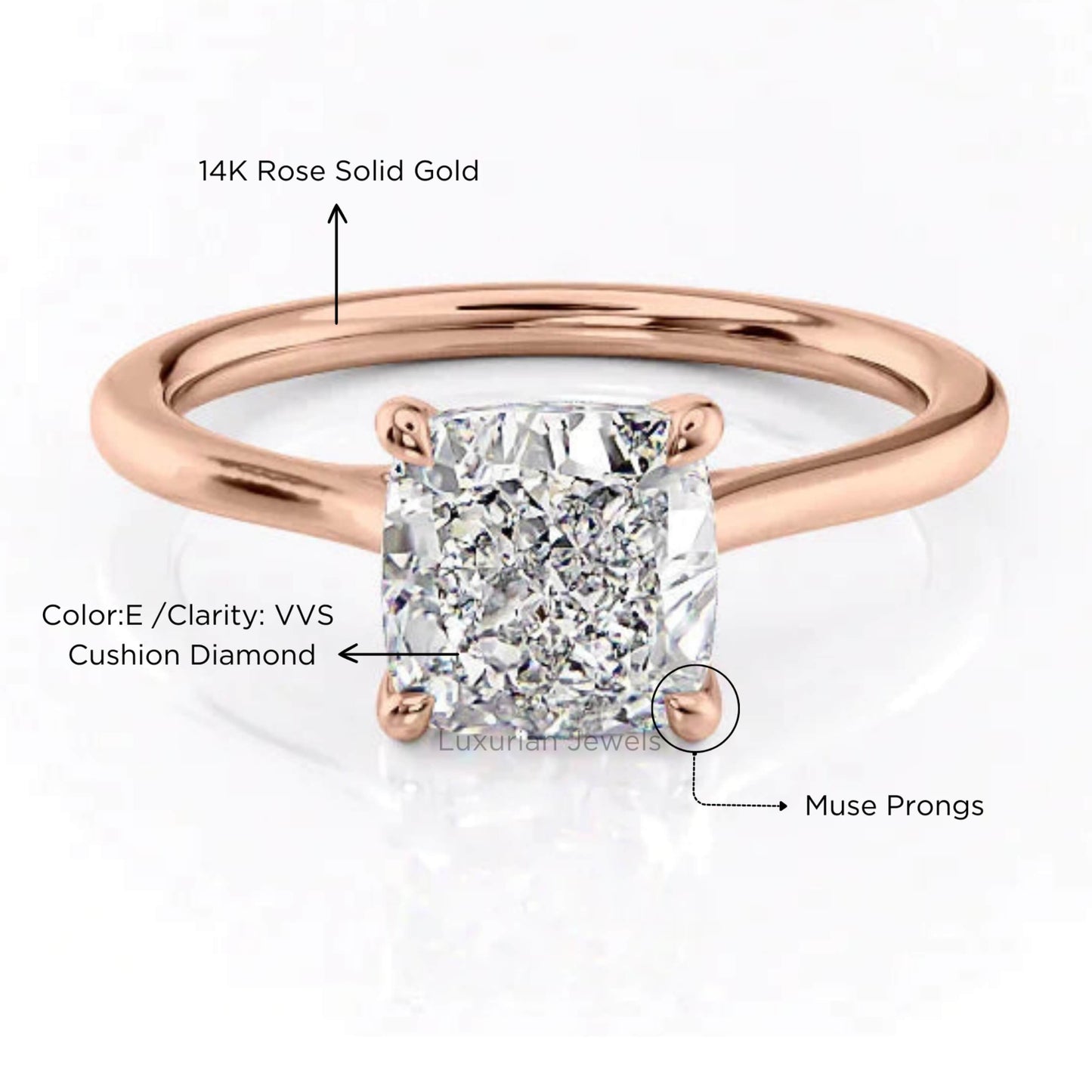 18k Rose Gold Cushion Cut Lab Grown Diamond Ring