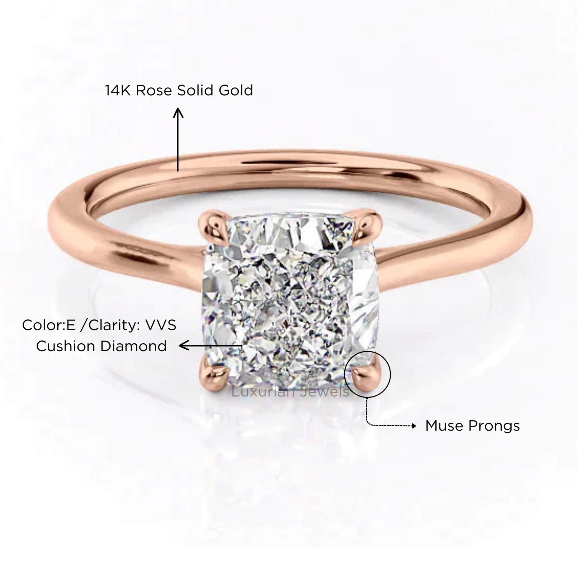 18k Rose Gold Cushion Cut Lab Grown Diamond Ring