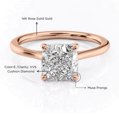 18k Rose Gold Cushion Cut Lab Grown Diamond Ring
