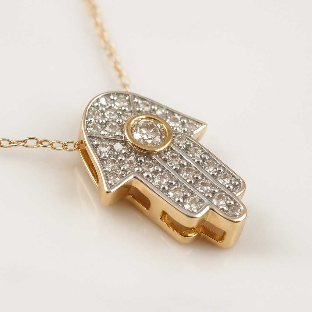 18k Silver Hamsa Pendant Man Evil Eye Charm Pendant Natural Diamond Protection Charm  Handmade Israel Jewish Amulet Spiritual Jewelry