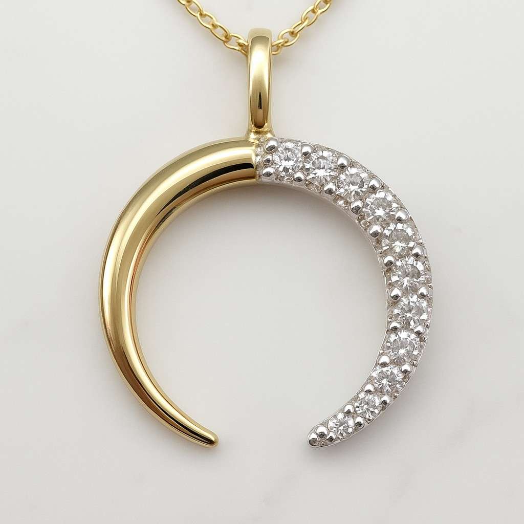 18k Solid Gold Diamond Crescent Necklace Celestial Jewelry
