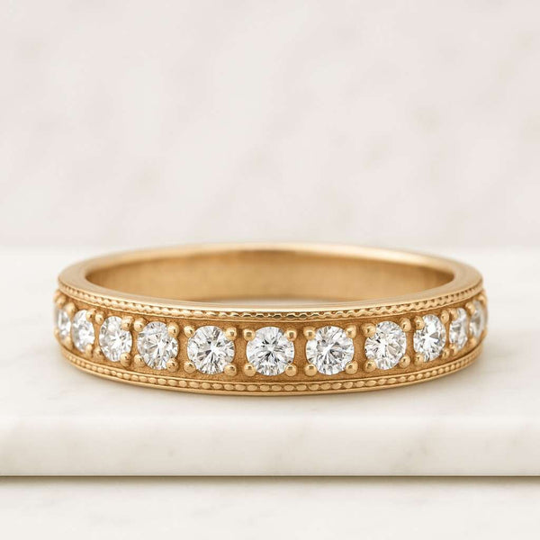 18k Solid Gold Round Cut Lab Grown Diamond Full Eternity Wedding Band