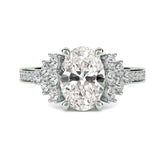 18k White Oval Cut Hidden Halo Pave Wedding Ring
