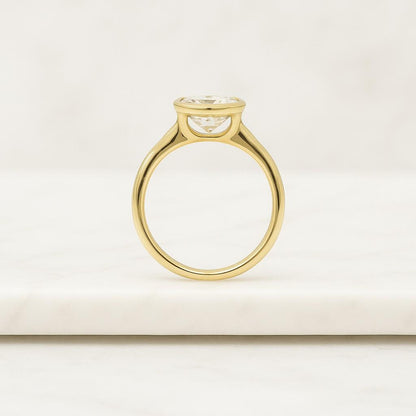 18k Yellow East-West Oval Curved lab Diamond Engagement Ring Prong Set Ring Stacking Jewelry Solitaire Ring Handmade Jewelry For Her