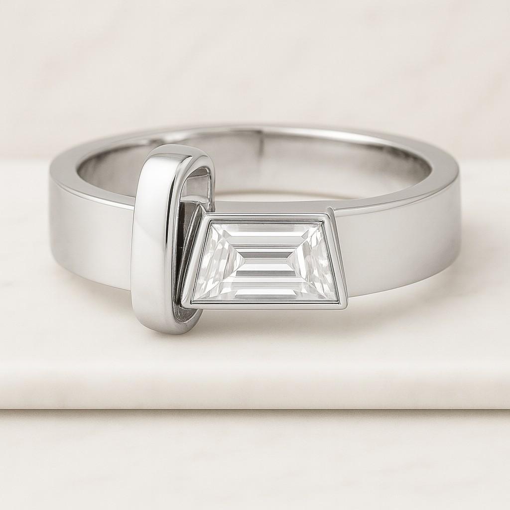 18k Yellow East-West Oval Curved lab Grown Diamond Engagement Ring Prong Set Ring