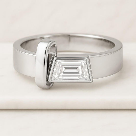 18k Yellow East-West Oval Curved lab Grown Diamond Engagement Ring Prong Set Ring