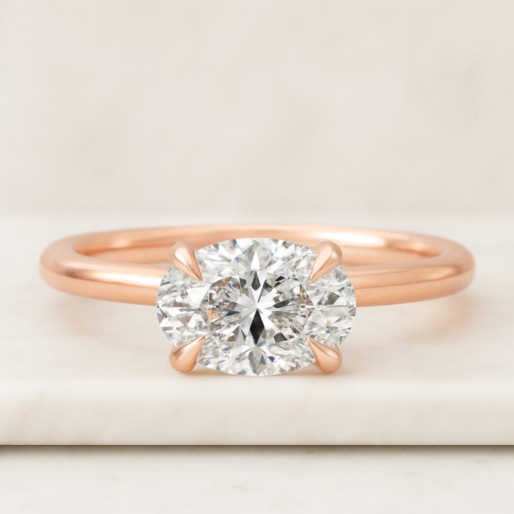 18k yellow east-west oval curved lab grown diamond engagement ring prong set ring stacking jewelry solitaire ring