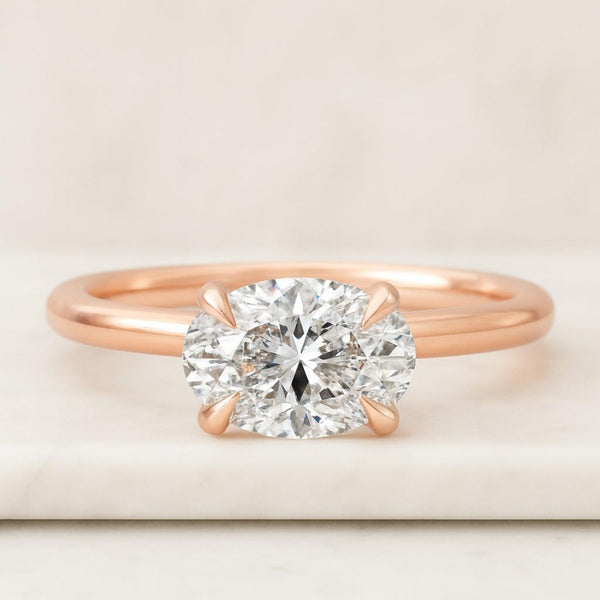 18k Yellow East-West Oval Curved lab Grown Diamond Engagement Ring Prong Set Ring Stacking Jewelry Solitaire Ring