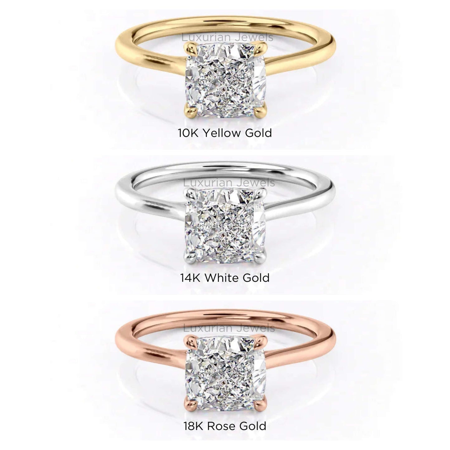 18k Yellow Gold Cushion Cut Lab Grown Diamond Ring