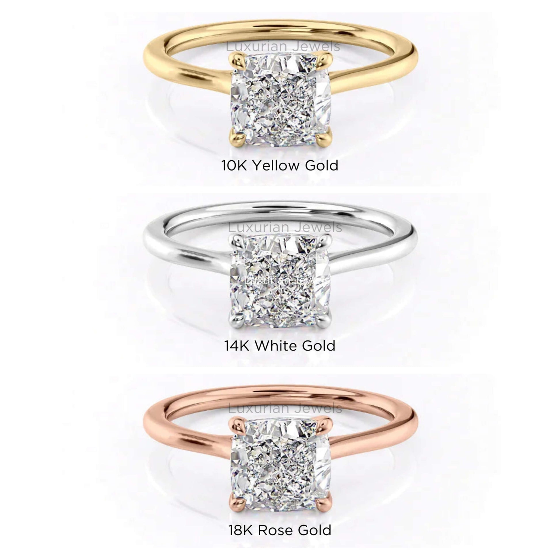18k Yellow Gold Cushion Cut Lab Grown Diamond Ring
