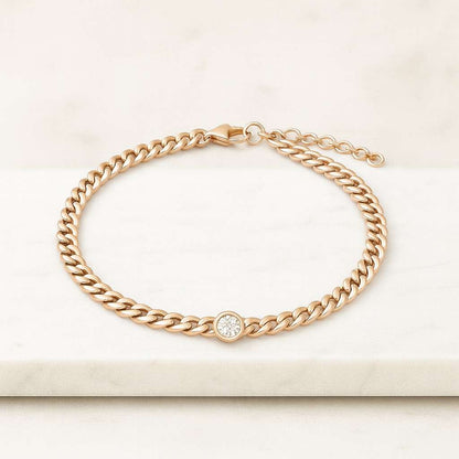18k Yellow Gold Diamond Bezel Bracelet Half Chain Link Stackable Bracelet