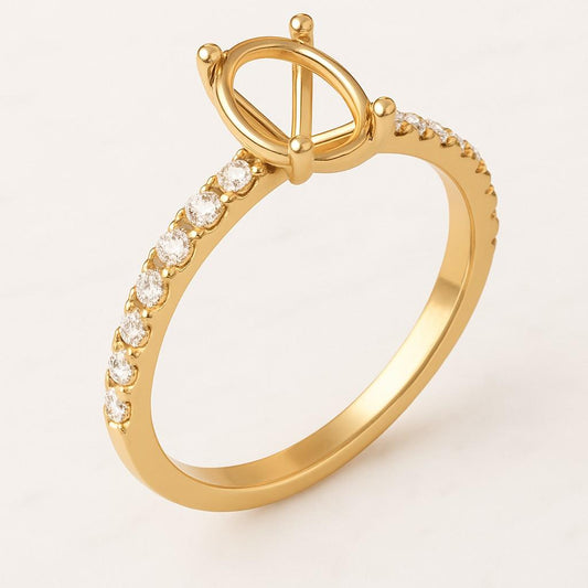 18k Yellow Gold Mount Ring Oval Stone Setting Gifted Diamond Christmas