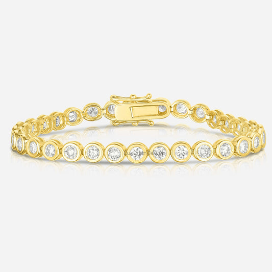 18k Yellow Gold Plated Round Cut Bezel Moissanite Bracelet