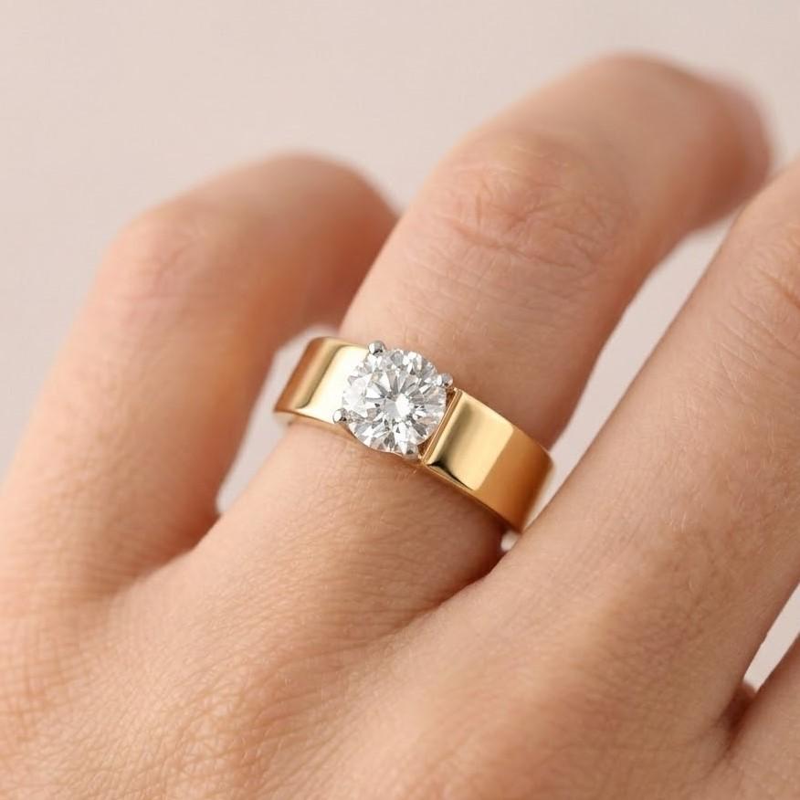 1ct Round Cut Lab Grown Diamond Ring 14k Yellow Gold Solitaire Band IGI Certified