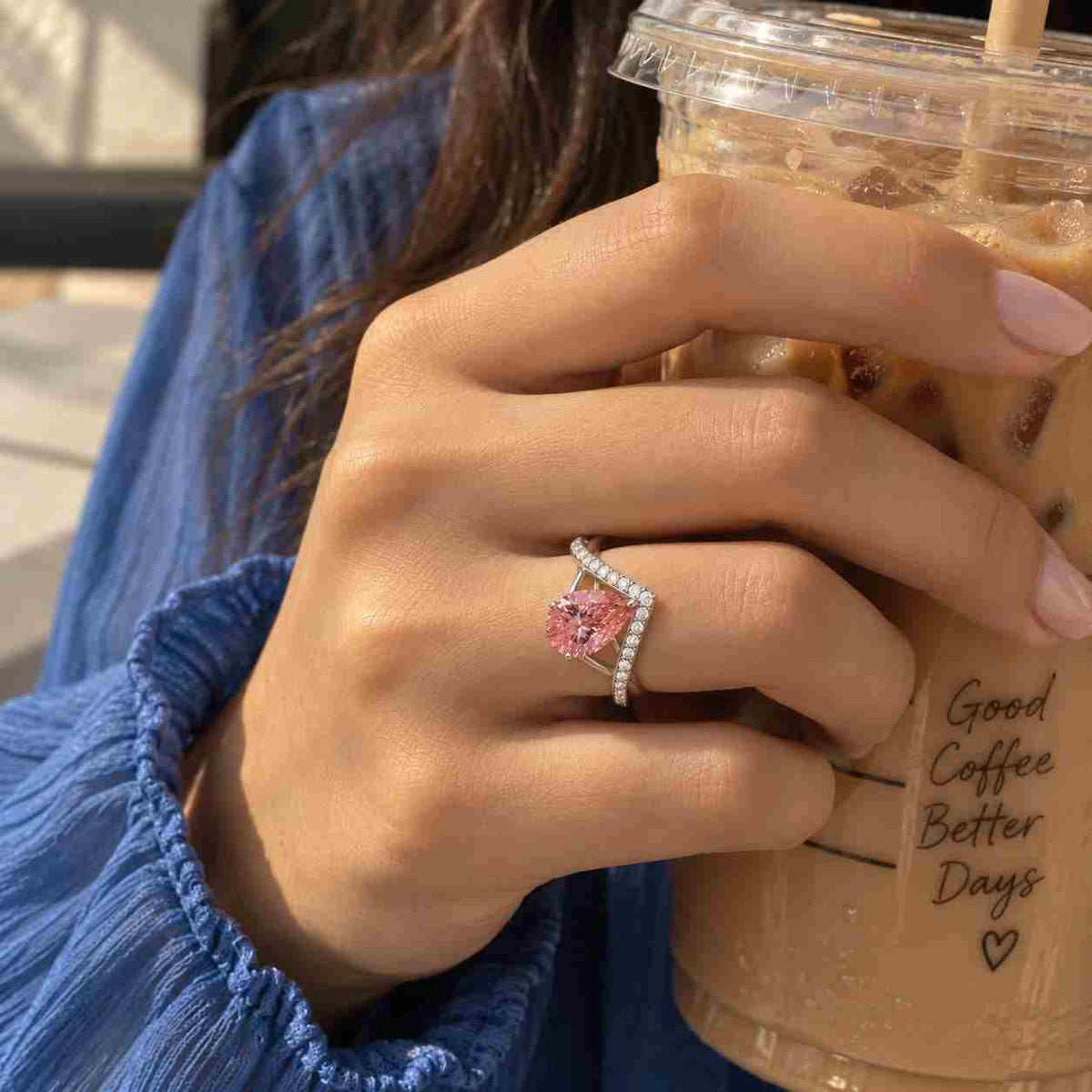 1ct east west pear lab grown diamond pinky ring | tilted pear promise ring | east-west engagement statement ring
