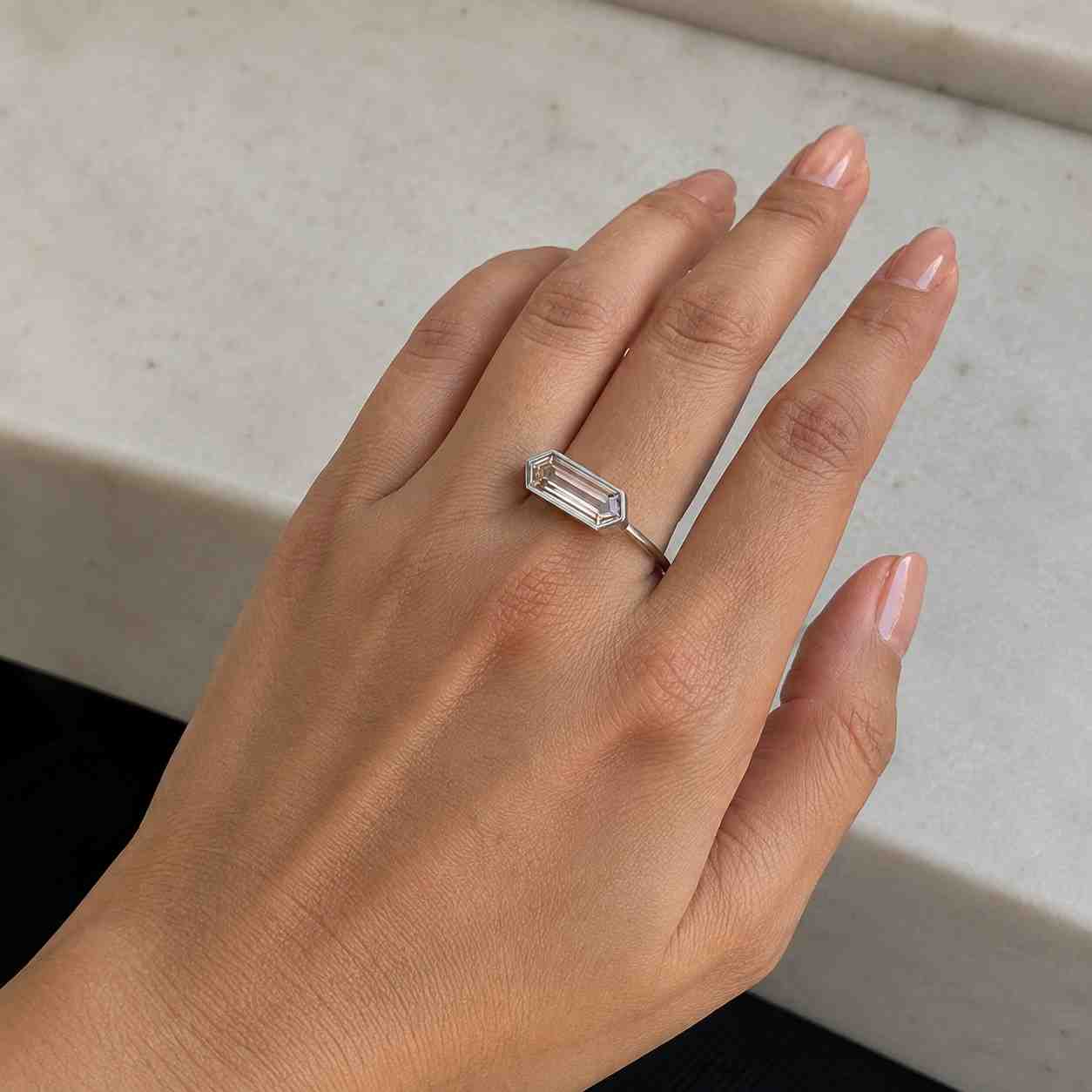 1ct hexagon cut d color moissanite bezel set ring, solid gold minimalist geometric engagement ring, promise ring gift for her