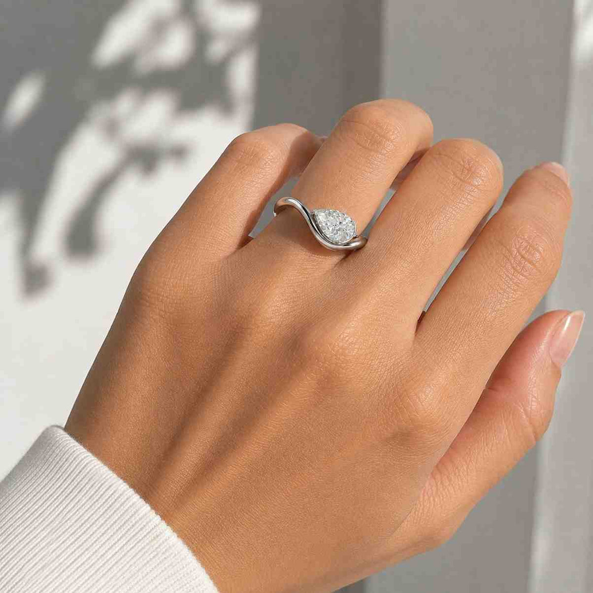 1ct igi certified pear cut lab grown diamond ring, east to west unique sideway pear cut diamond ring, solitaire engagement ring gift for her