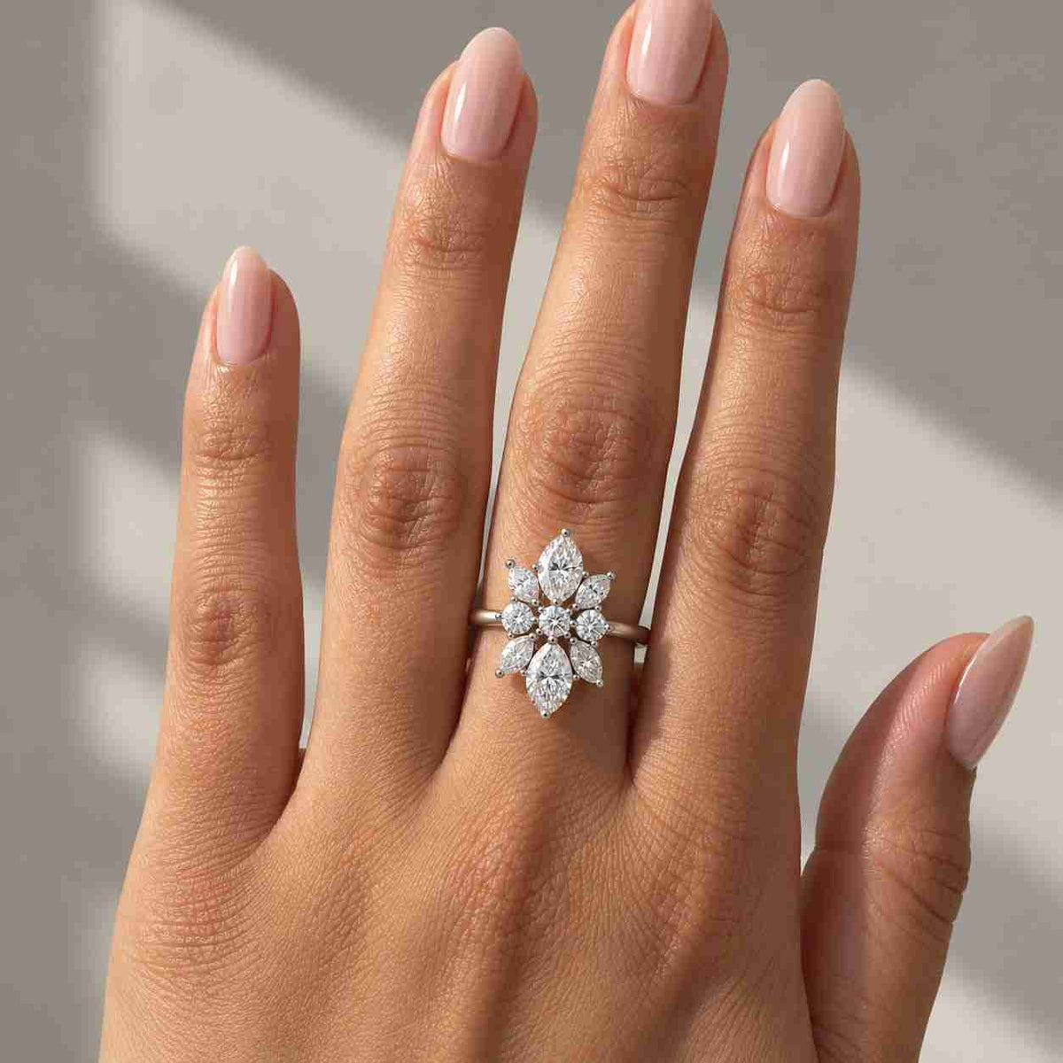 1CT Marquise Lab Grown Diamond Engagement Ring, Yellow Gold Cluster Ring, Lab Diamond Bridal Ring