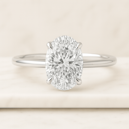 1CT Oval Lab Grown Diamond Engagement Ring Hidden Halo, EF VS