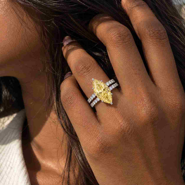 1CT Pear Shaped Lab Grown Diamond Engagement Ring Set IGI Certificate Ring Rose gold ring Marquise Cut Bridal Set Promise Anniversary ring
