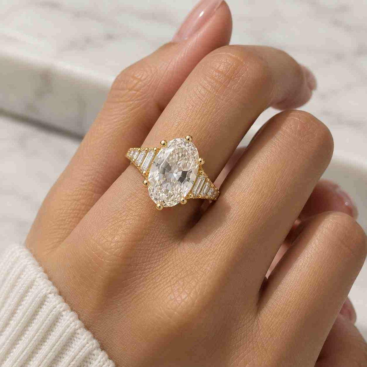 1CT Pear shaped Lab Grown Diamond engagement ring set With IGI Certificate Yellow gold ring Marquise Diamond ring Promise Anniversary ring
