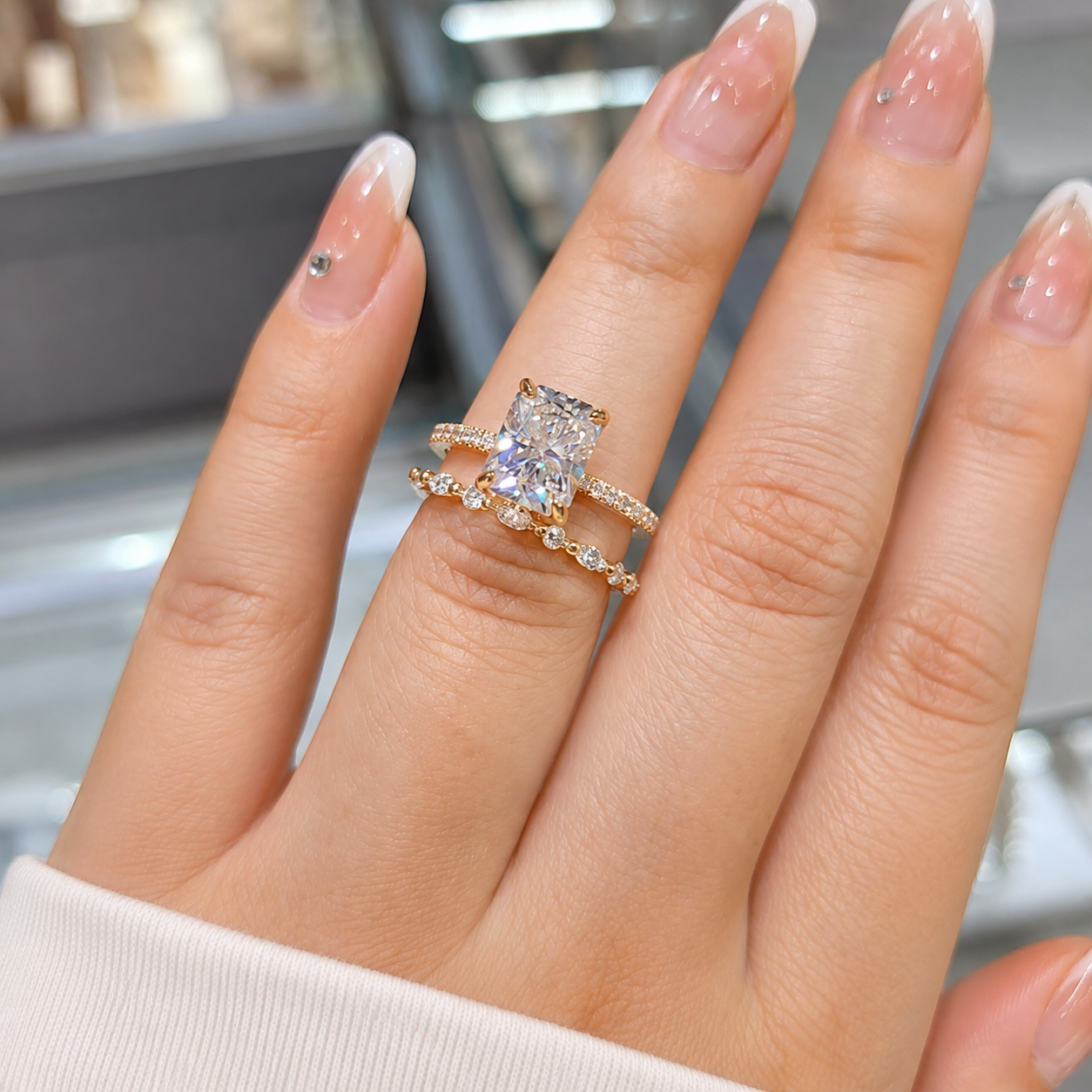 1CT Radiant Cut Moissanite Engagement Ring, Radiant Cut Hidden Halo Moissanite Ring, Art Deco Wedding Ring, Pave Moissanite Ring