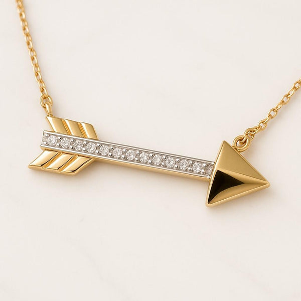 1Ct Round Diamond Arrow-Shape Pendant 18 Free Chain 14K Yellow Gold Finish 925 Sterling Silver