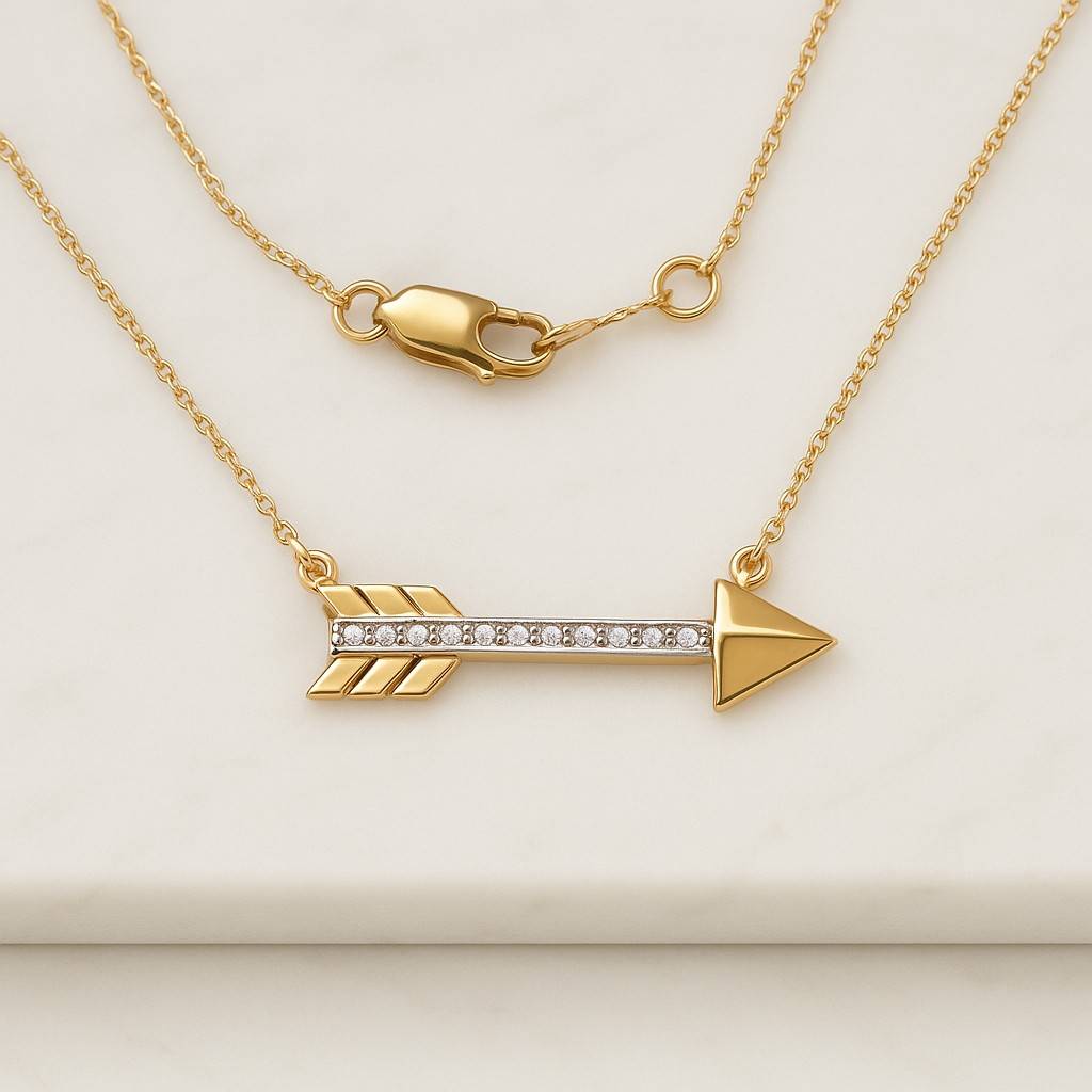 1ct round vvs1 diamond arrow-shape pendant 18 free chain 14k yellow gold finish 925 sterling silver
