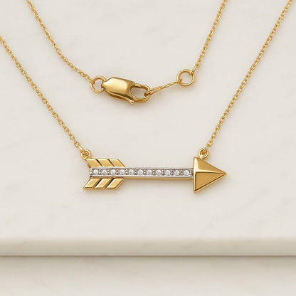 1Ct Round VVS1 Diamond Arrow-Shape Pendant 18 Free Chain 14K Yellow Gold Finish 925 Sterling Silver