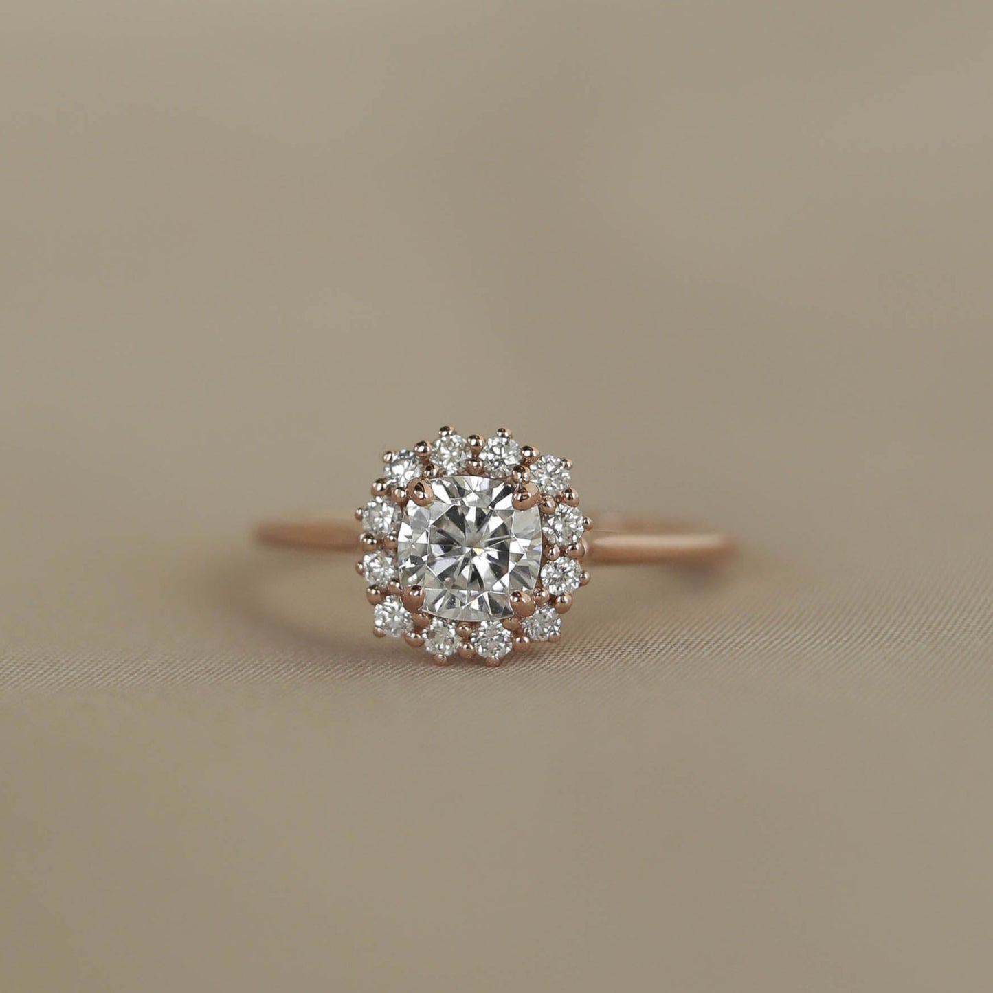 10K Cushion Cut Moissanite Halo Vintage Wedding Ring For Wife