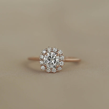 10K Cushion Cut Moissanite Halo Vintage Wedding Ring For Wife