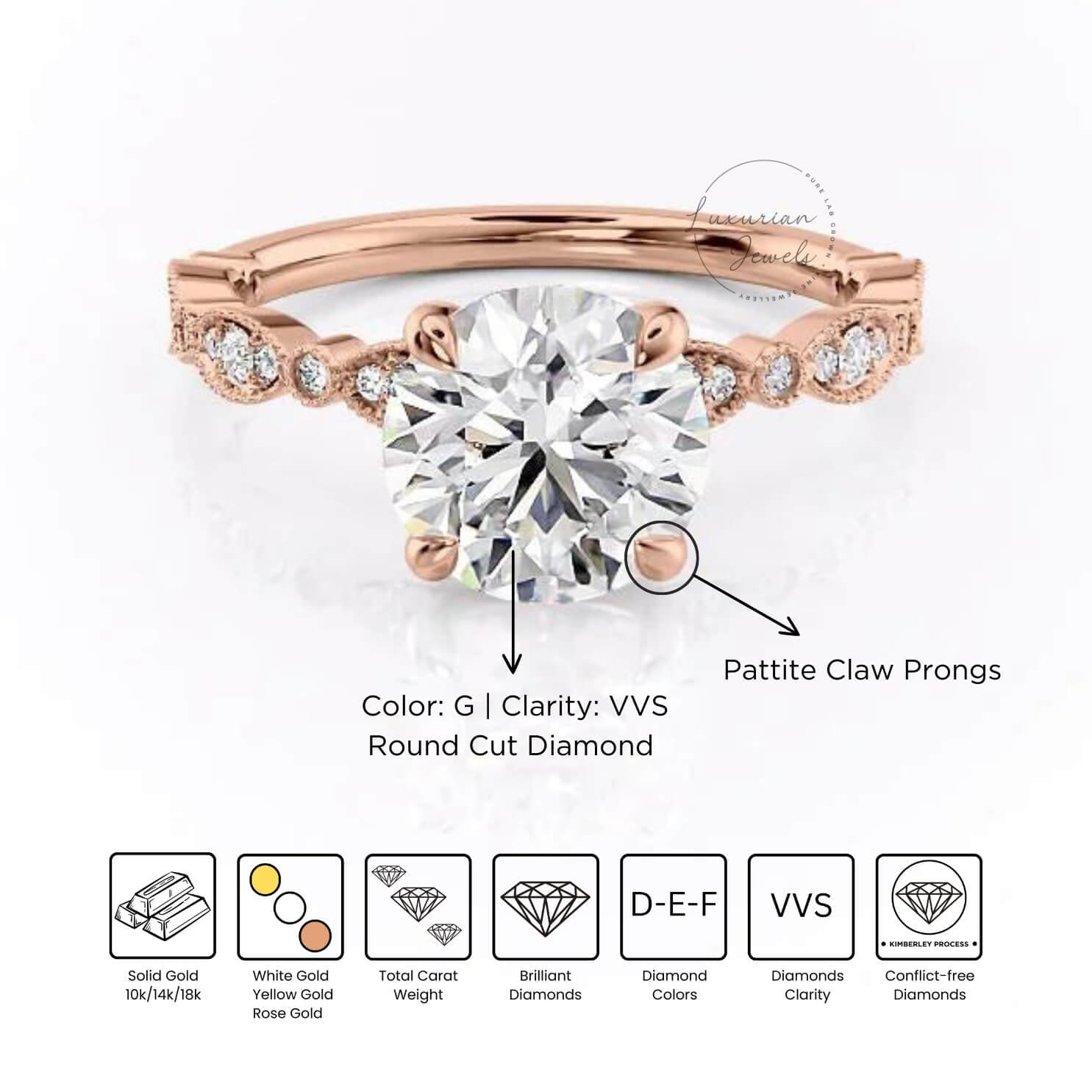 Round Cut Prong Set Solitaire Accent Ring
