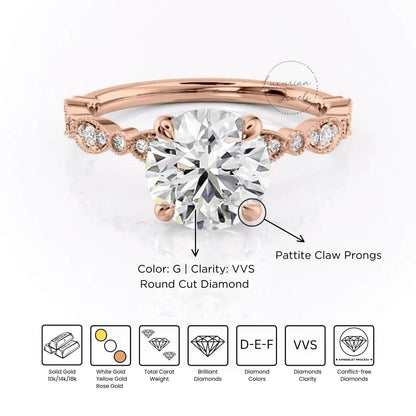 Round Cut Prong Set Solitaire Accent Ring
