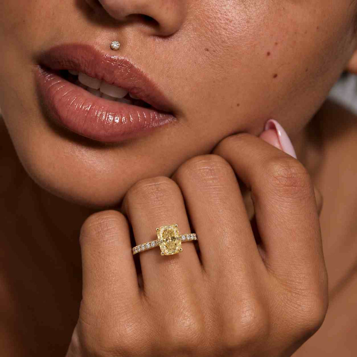 1 ct cushion cut fancy yellow lab grown diamond ring | floral halo engagement ring | white diamond accents in gold |anniversary gift for her
