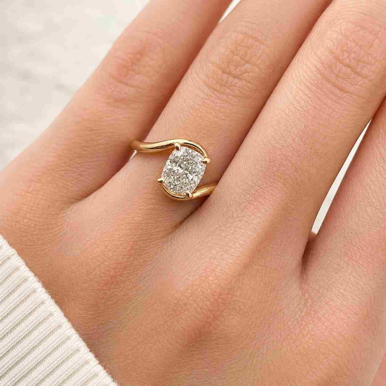 1 ct emerald cut diamond engagement ring in bypass setting igi certified lab grown diamond ring unique wedding anniversary gifts for women
