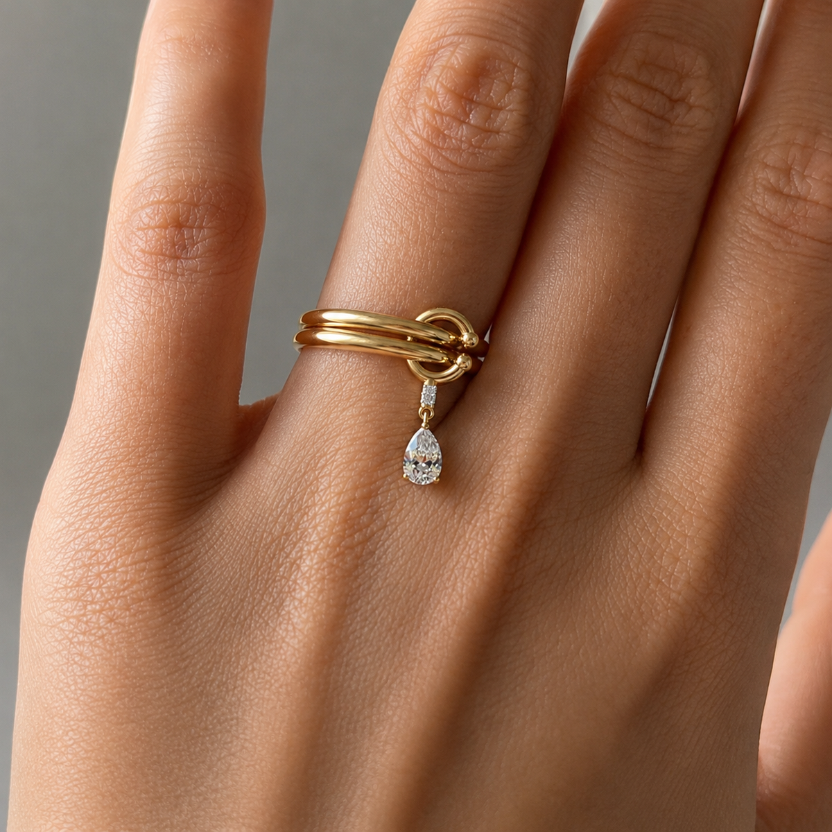 1 ct fancy yellow pear lab grown diamond pinky ring | gold bypass pear ring | minimalist statement ring | unique engagement gift for her

