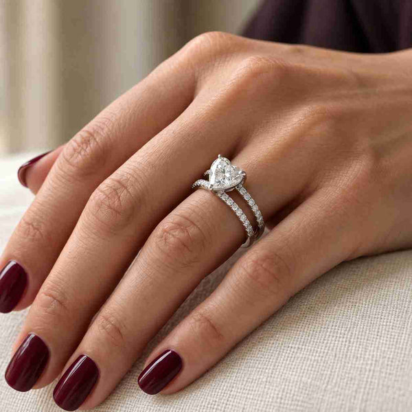 1 CT Heart Shape Lab Grown Diamond Engagement Ring, IGI Certified Diamond, Halo/Pave Wedding Ring, Heart Diamond Ring, Anniversary Gift