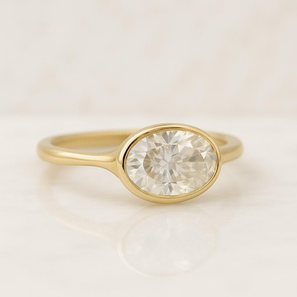 1 CT Oval Cut Diamond Ring with Two Tone Metal, Solid Gold East West Engagement Ring, Floating Diamond Ring, Minimalist Wedding Ring for Her