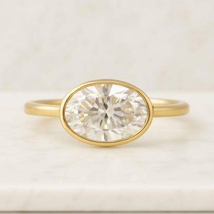 1 CT Oval Diamond Ring with Two Tone Metal, Solid Gold East West Engagement Ring, Floating Diamond Ring, Minimalist Wedding Ring for Her
