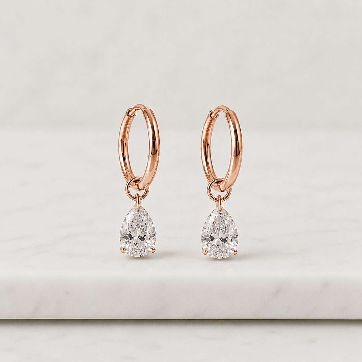 1 CT Pear Cut Hoop Earrings | Lab Grown Diamond Drop Earrings | 14K Gold Huggie Hoops | Dainty Diamond Earrings | Bridal Gift for Her
